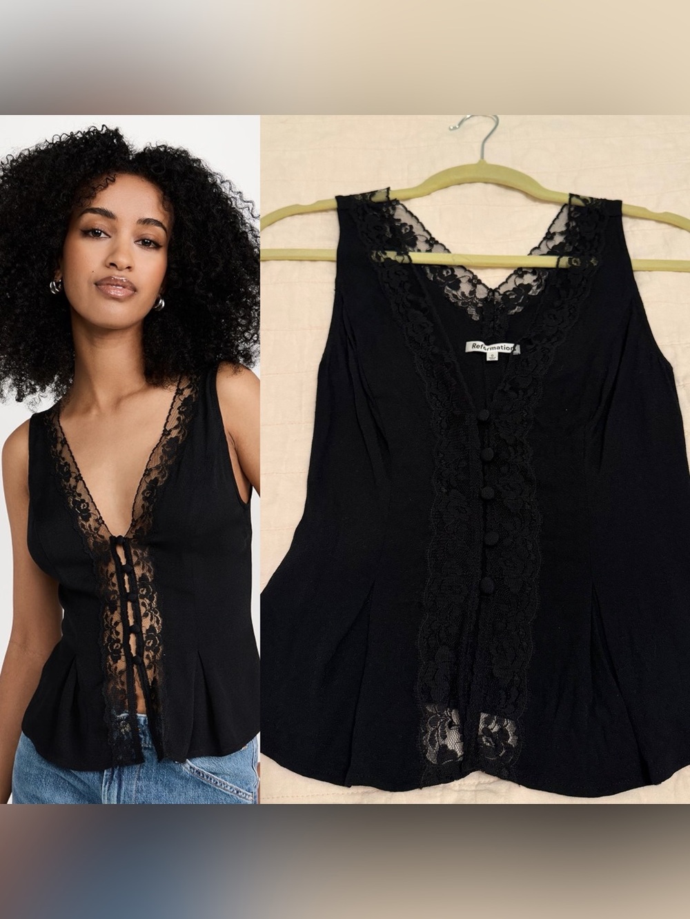 Reformation Cristina Black Lace Top